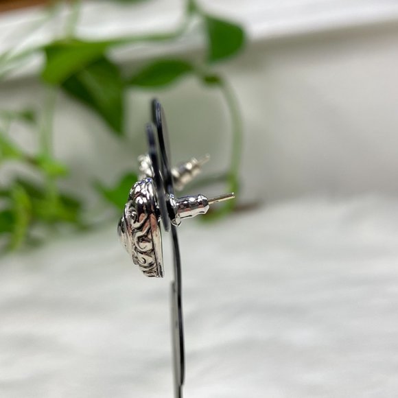 Silver Tone Heart Pierced Earrings - Picture 7 of 8